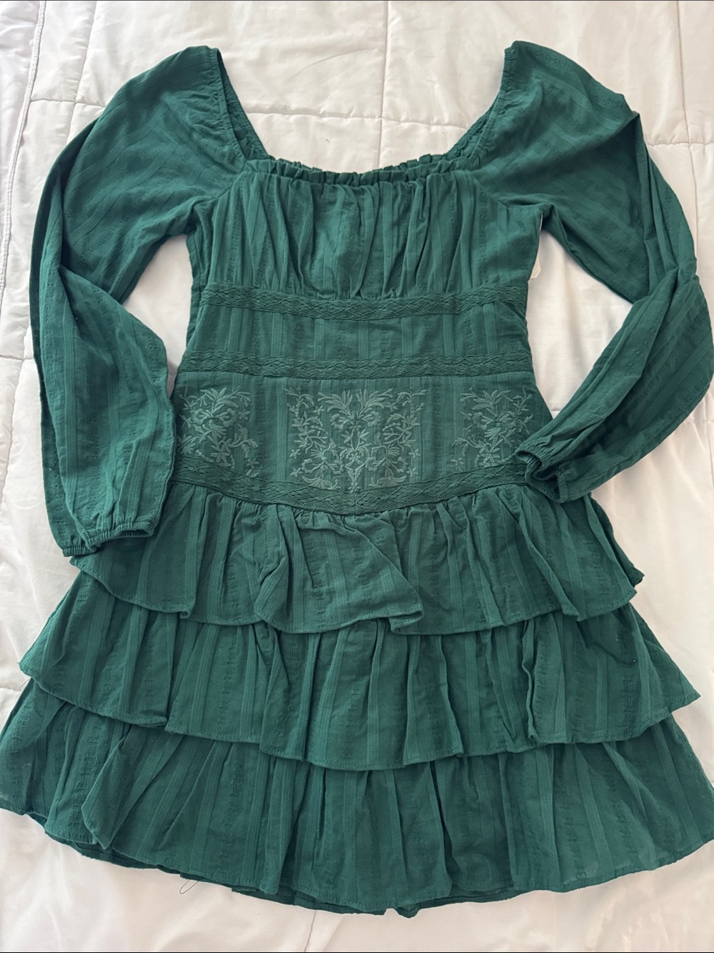 Altar'd State Deep Emerald Ruffle Dress